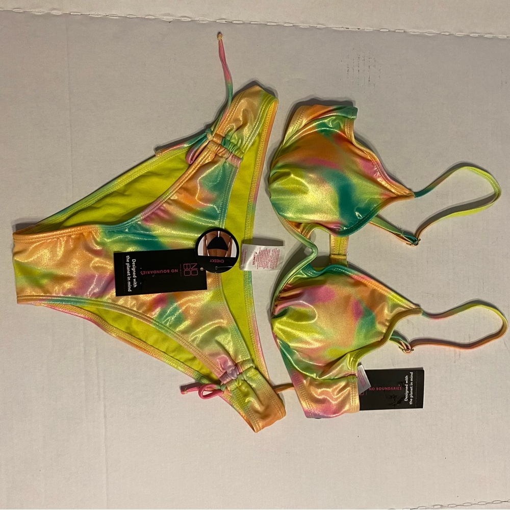 No Boundaries Yellow and Green Bikini Set Vibrant Swimwear - Picture 1 of 7
